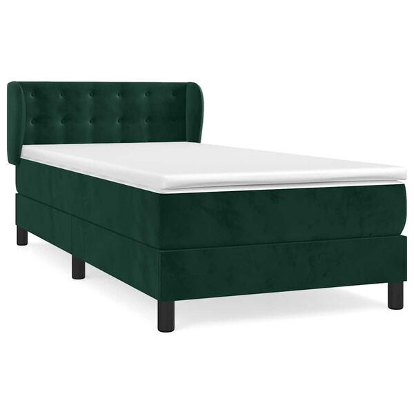 vidaXL Boxspringbett mit Matratze Dunkelgr&uuml;n 90x200 cm Samt