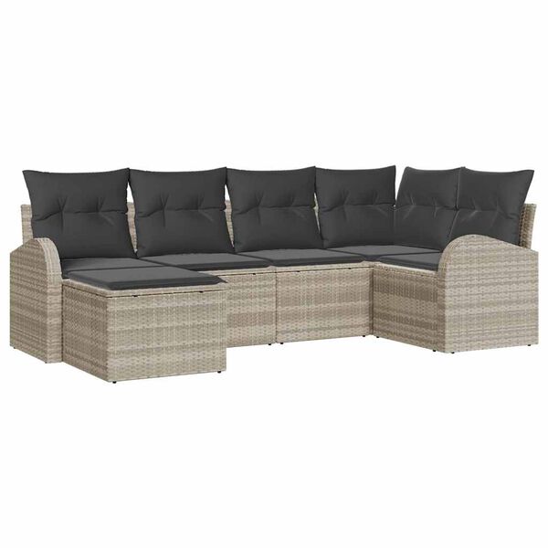 vidaXL Sofa Set mit Kissen mit Speicher 6 pcs Hellgrau Poly-Rattan