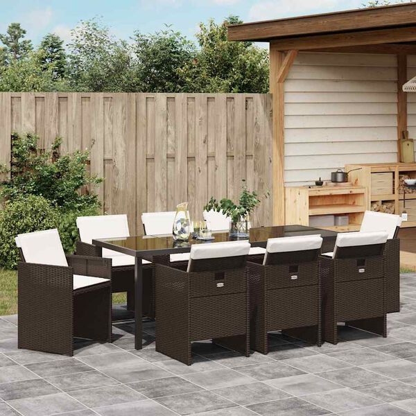 vidaXL Garten Essgruppe 9 pcs Braun Poly-Rattan