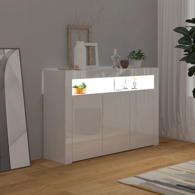 vidaXL Sideboard mit LED-Leuchten Hochglanz-Weiß 115,5x30x75 cm