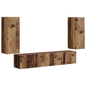 vidaXL TV-Wandregal-Set Wandmontiert 4 pcs Altholz Holzwerkstoff