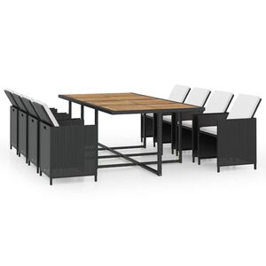 vidaXL 13-tlg. Garten-Essgruppe mit Auflagen Poly Rattan Schwarz