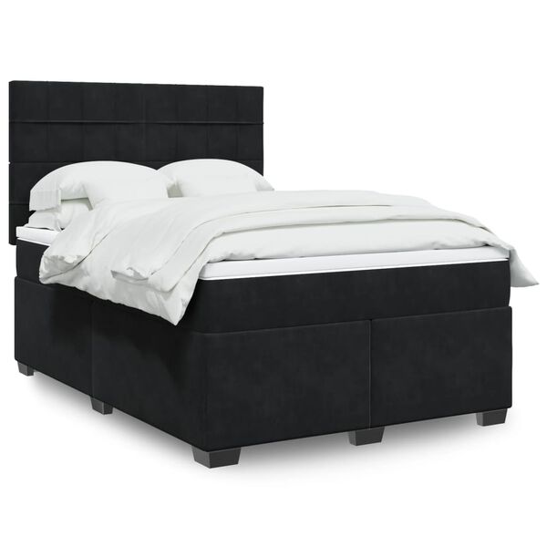 vidaXL Boxspringbett mit Matratze Schwarz 160x200 cm Samt