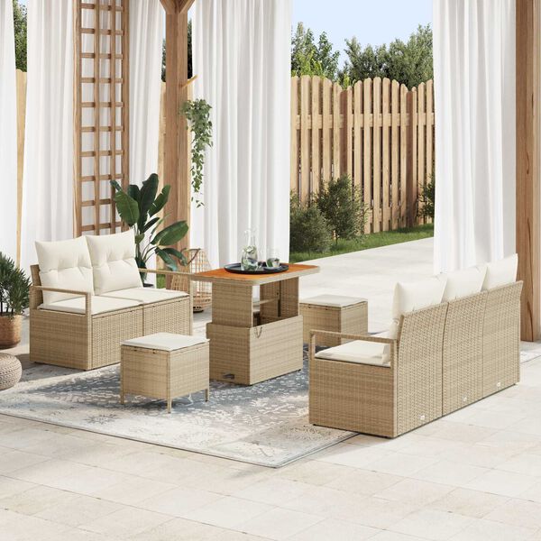 vidaXL Gartensofa-set mit Kissen 8 pcs Beige Poly-Rattan