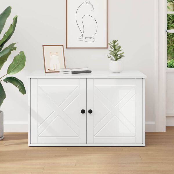 vidaXL Katzenhaus Gl&auml;nzend Wei&szlig; 85 x 55 x 50 cm Holzwerkstoff