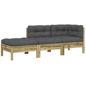 vidaXL Gartensofa mit Kissen und Hocker 3-Sitzer