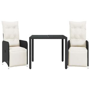 vidaXL 3-tlg. Garten-Bistro-Set mit Kissen Schwarz Poly Rattan