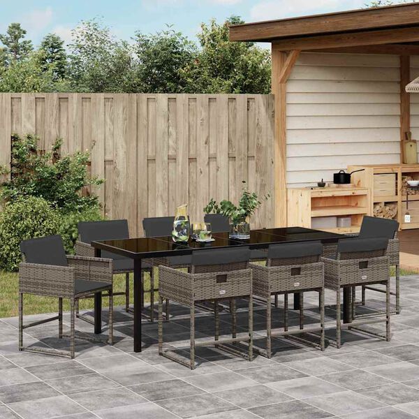 vidaXL Garten Essgruppe 9 pcs Grau Poly-Rattan