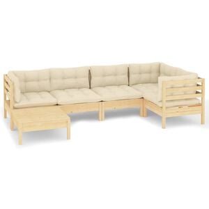 vidaXL 6-tlg. Garten-Lounge-Set mit Creme Kissen Massivholz Kiefer