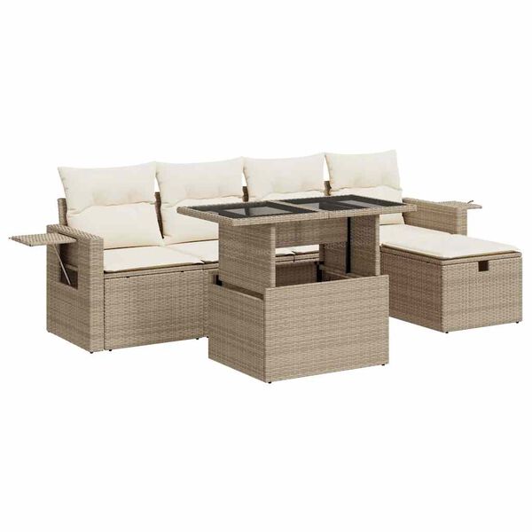 vidaXL 6-tlg. Garten-Sofagarnitur mit Kissen Beige Poly Rattan