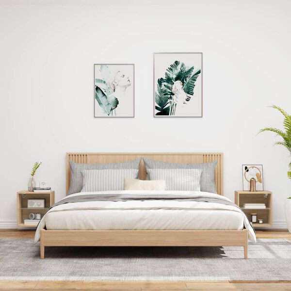 vidaXL Wand-Nachttische mit LED-Leuchten 2 Stk. Sonoma-Eiche