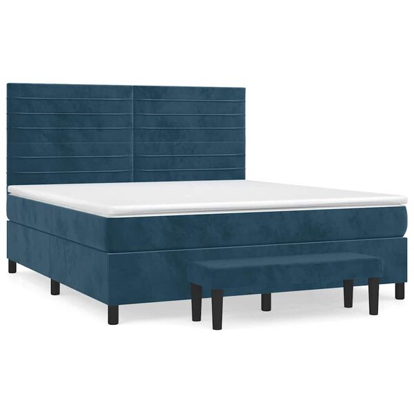 vidaXL Boxspringbett mit Matratze Dunkelblau 180x200 cm Samt
