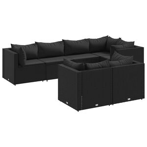 vidaXL 7-tlg. Garten-Lounge-Set mit Kissen Schwarz Poly Rattan