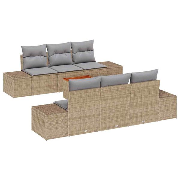vidaXL Gartensofa-set mit Kissen 7 pcs Beige Poly-Rattan