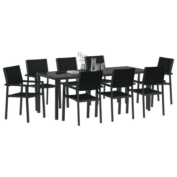 vidaXL Garten Essgruppe 9 pcs Schwarz Pulverbeschichteter Stahl