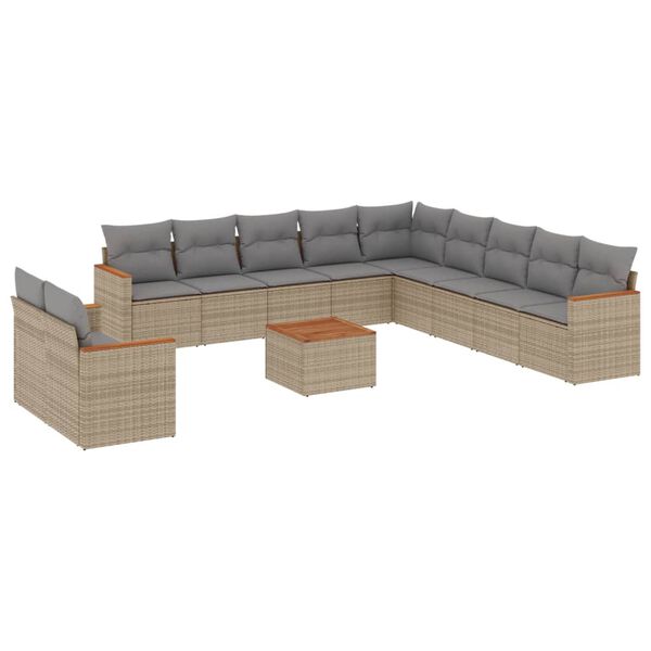vidaXL 12-tlg. Garten-Sofagarnitur mit Kissen Beige Poly Rattan