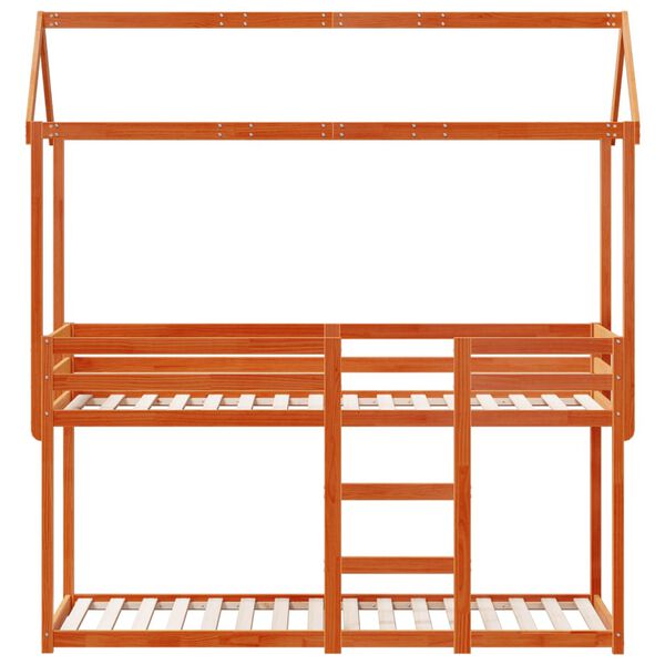 vidaXL Etagenbett mit Dach Wachsbraun 90x200 cm Massivholz Kiefer