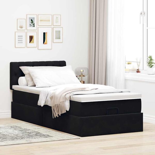 vidaXL Ottoman-Bett mit Matratze & LEDs Schwarz 100x200 cm Samt