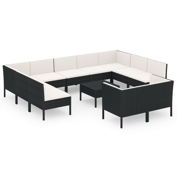 vidaXL 12-tlg. Garten-Lounge-Set mit Auflagen Poly Rattan Schwarz