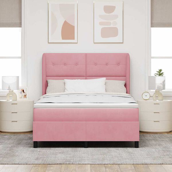 vidaXL Boxspringbett mit Matratze mit Kopfteil Rosa 190 x 140 cm Samt