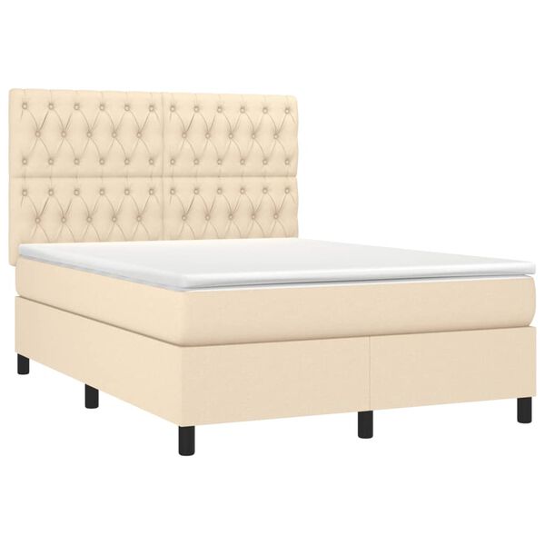 vidaXL Boxspringbett mit Matratze & LED Creme 140x190 cm Stoff