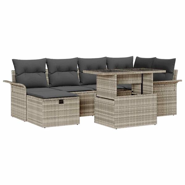 vidaXL Garten-Sofa-Set mit Kissen 7 pcs Hellgrau Poly Rattan