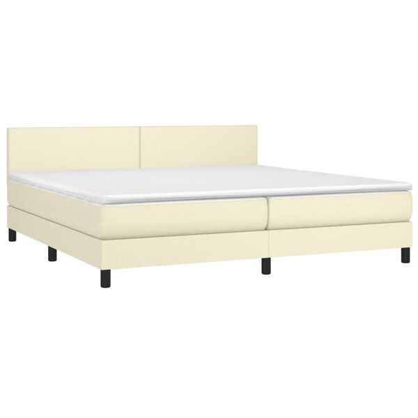 vidaXL Boxspringbett mit Matratze & LED Creme 200x200 cm Kunstleder