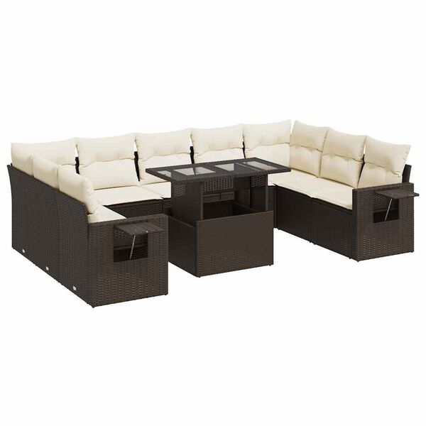 vidaXL 10-tlg. Garten-Sofagarnitur mit Kissen Braun Poly Rattan