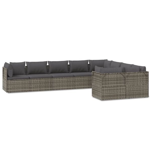 vidaXL 9-tlg. Garten-Lounge-Set mit Kissen Grau Poly Rattan