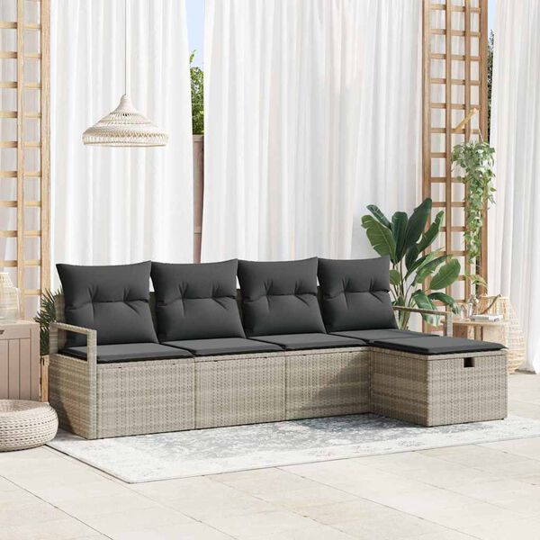 vidaXL Garten-Sofa-Set mit Kissen 5 pcs Hellgrau Poly Rattan