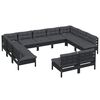 vidaXL 11-tlg. Garten-Lounge-Set mit Kissen Schwarz Kiefer Massivholz