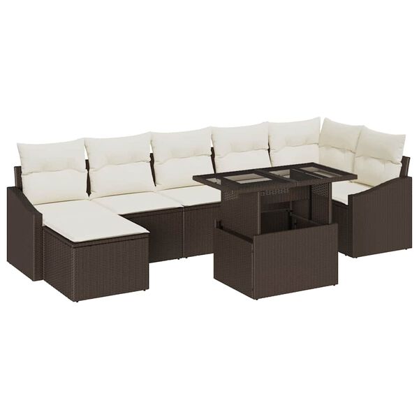 vidaXL Gartensofa-set mit Kissen 8 pcs Braun und Creme Poly-Rattan