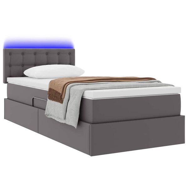 vidaXL Bett mit Stauraum und LED mit LED Grau 90 x 200 cm Kunstleder