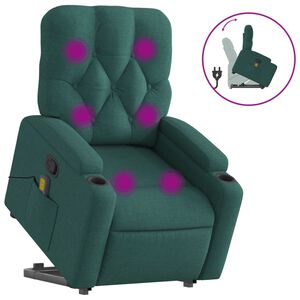 vidaXL Massagesessel mit Aufstehhilfe Dunkelgr&uuml;n Stoff