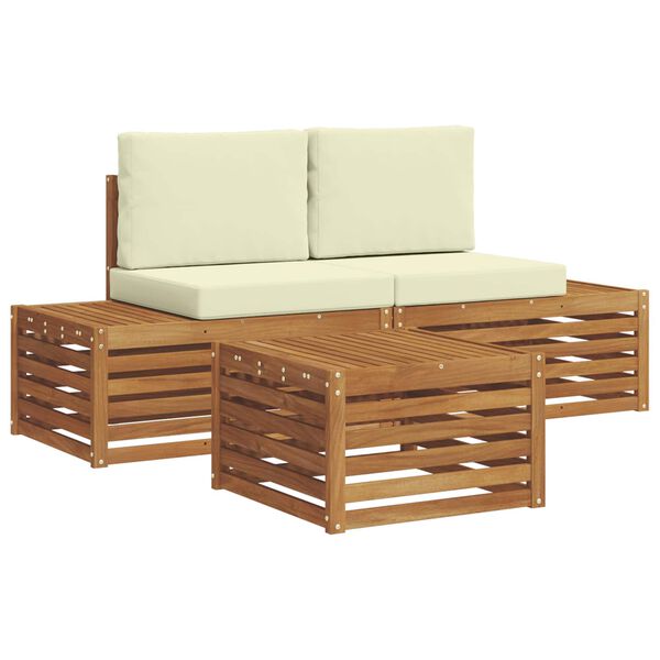 vidaXL Outdoor-Sofagarnitur mit Kissen 3 St&uuml;ck Natur und Creme