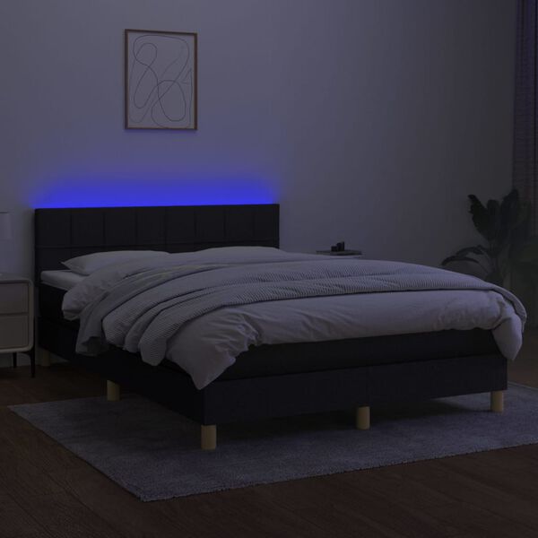 vidaXL Boxspringbett mit Matratze & LED Schwarz 140x190 cm Stoff