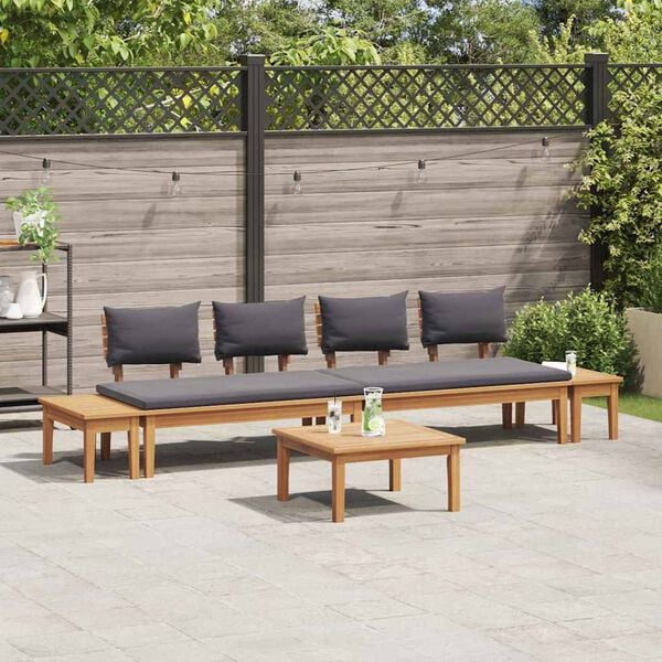 vidaXL Gartenbänke Set mit Kissen mit Speicher 5 pcs Braun und Grau