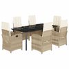 vidaXL 7-tlg. Garten-Essgruppe mit Kissen Beige Poly Rattan