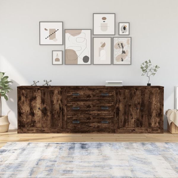 vidaXL Sideboards 3 Stk. R&auml;uchereiche Holzwerkstoff