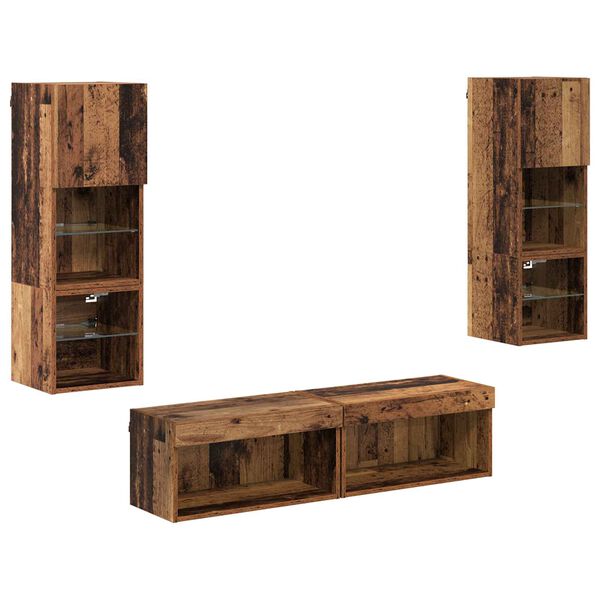 vidaXL TV-Wandm&ouml;bel mit LED-Lichtleisten 6 pcs Altholz Holzwerkstoff