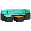 vidaXL 7-tlg. Garten-Sofagarnitur mit Kissen Schwarz Poly Rattan