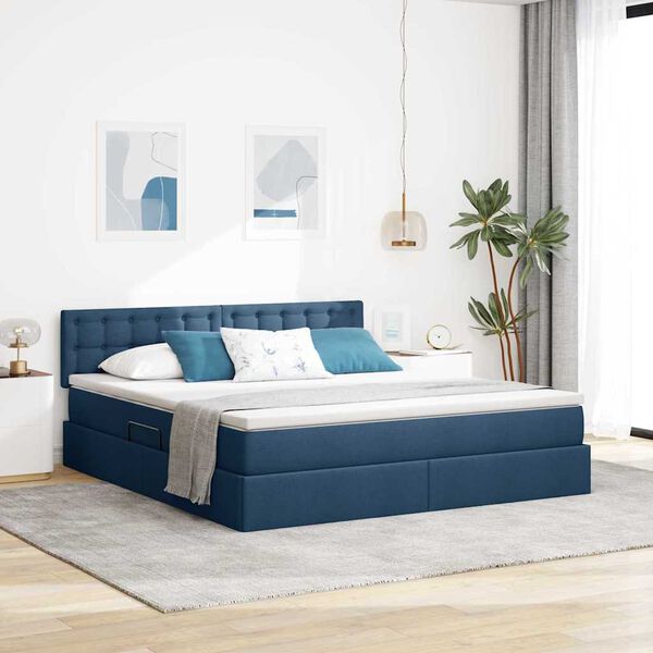 vidaXL Bett mit Stauraum und LED mit Matratze Blau 180 x 200 cm Stoff
