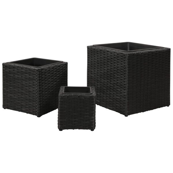 vidaXL Garten-Hochbeet 3-tlg. Poly Rattan Schwarz