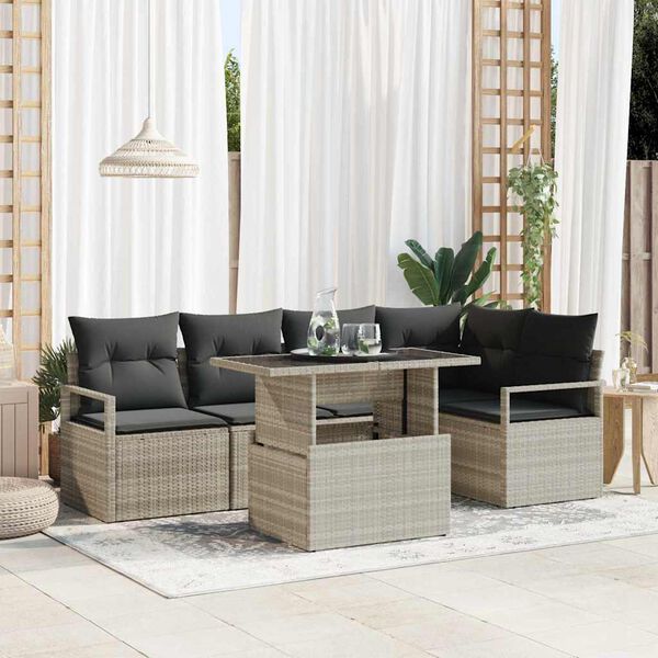 vidaXL Garten-Sofa-Set mit Speicher 6 pcs Hellgrau Poly Rattan