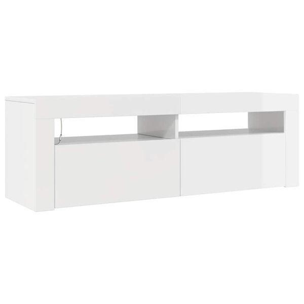 vidaXL TV-Schrank mit LED-Leuchten Hochglanz-Weiß 120x35x40 cm