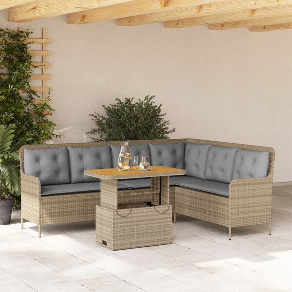 vidaXL 2-tlg. Garten-Sofagarnitur mit Kissen Beige Poly Rattan