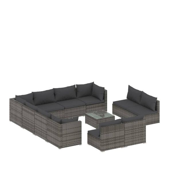 vidaXL 12-tlg. Garten-Lounge-Set mit Kissen Grau Poly Rattan