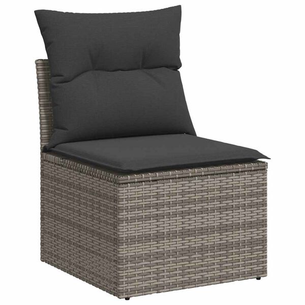 vidaXL 7-tlg. Garten-Sofagarnitur mit Kissen Grau Poly Rattan Akazie