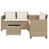 vidaXL Gartensofa in L-Form mit Tisch und Kissen Beige Poly Rattan