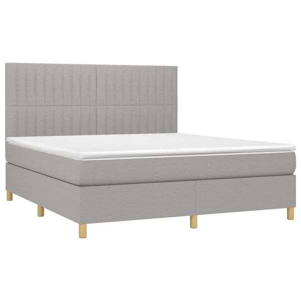 vidaXL Boxspringbett mit Matratze & LED Hellgrau 160x200 cm Stoff